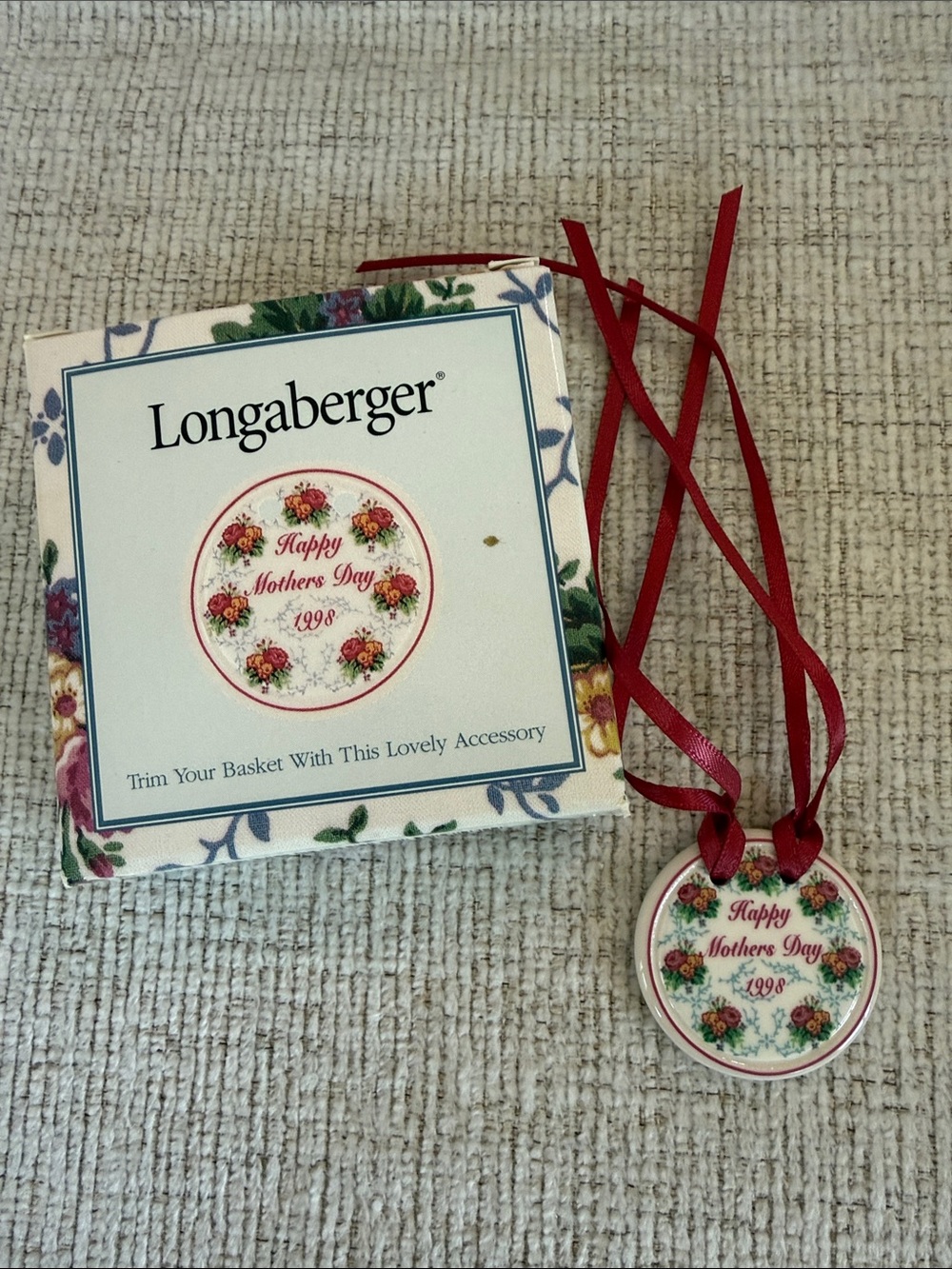 Longaberger "Happy Mother's Day 1998" basket tie-on